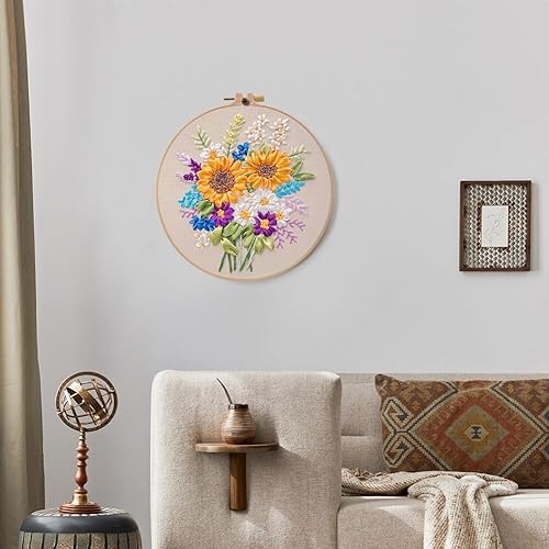 Miniatura 5 de ikasus Kit de bordado para principiantes adultos, el kit de práctica de punto de bordado de cinta incluye aros de tela para bordar, hilos para