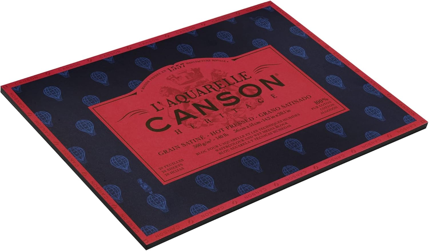 Canson Heritage Watercolour Pad, Sticks, 4 Sides, 20 Sheets, Satin Grain Satin Finish 36 x 51 cm