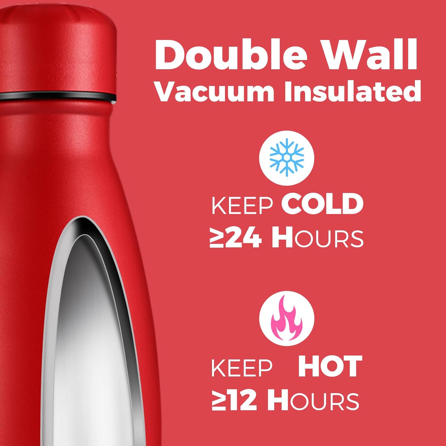 Volhoply 25oz Insulated Water Bottle 1/2/4 Pack, Double Wall Stainless Steel Vacuum Bottles, Keeps Cold & Hot, BPA Free Leak Proof Bottles (Red,1 Pack) - Image 3