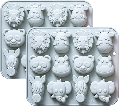 24 Cavities Animal Shape Candy & Chocolate Silicone Mold, Including Elephant, Hippopotamus, Lion, Bear, Non-Stick, Baking Molds for Birthday Cake