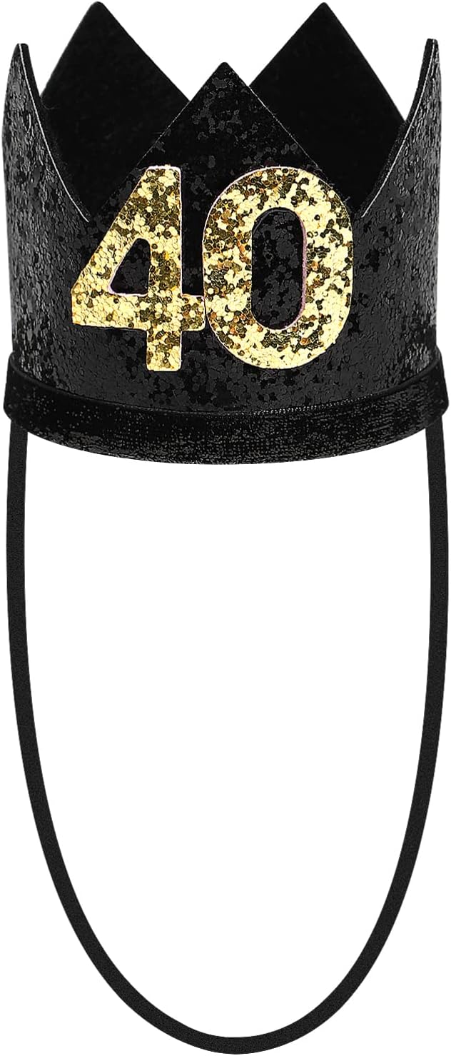 ABOOFAN Hombo de de 40 Años Coronas Doradas Brillantes Tiara con La Banda Elástica del Sombrero de de La de Cumpleaños Props para Suministros de Celebración de 40