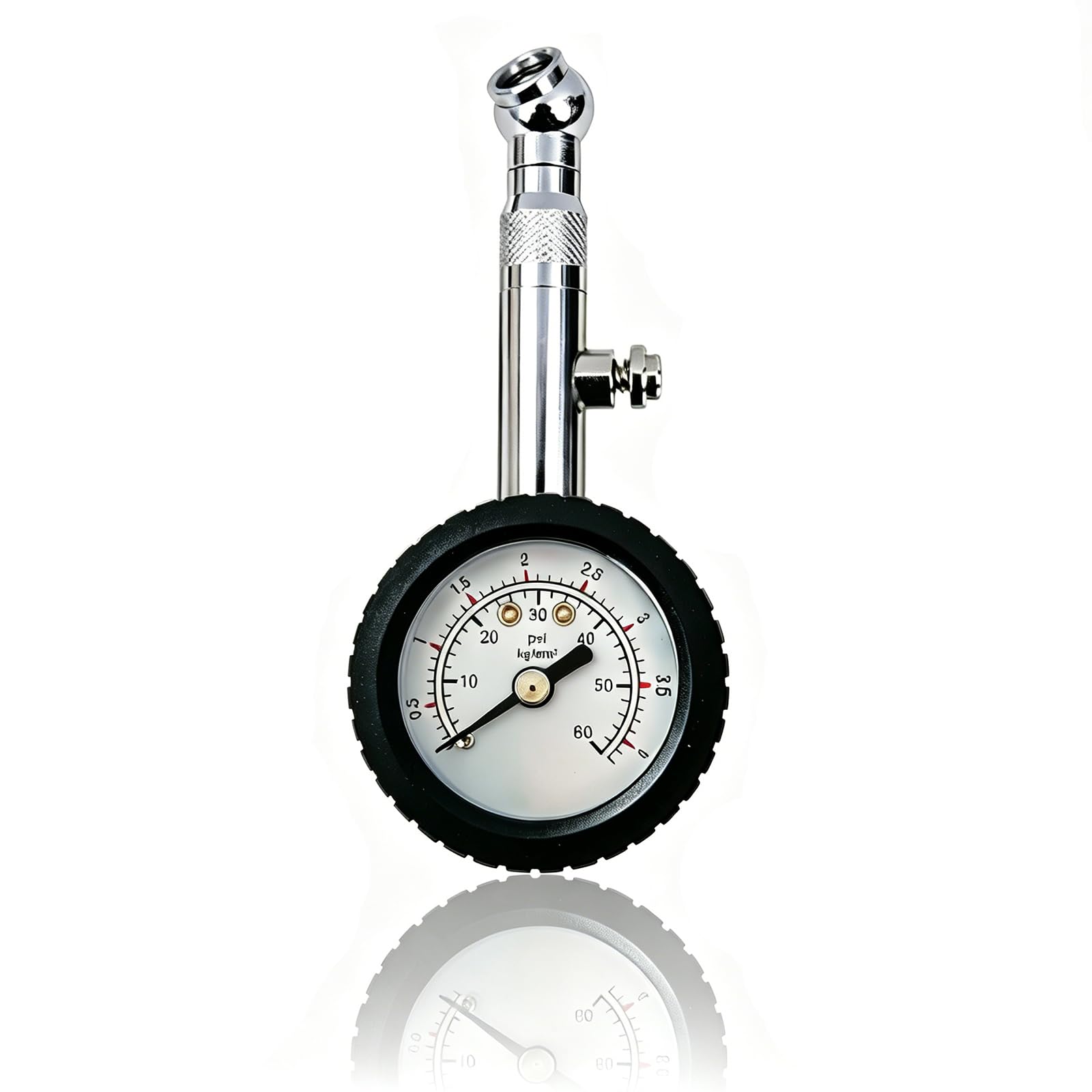 Ncheli Manometro Pressione Gomme Meccanico, 0-4,1 Bar/60 PSI, Analogo Preciso Calibrato, Testina Girevole 360° e Quadrante Ampio, Custodia Gomma Antiurto Auto/SUV/Furgone