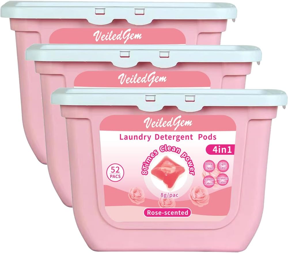 Laundry Detergent Pods, Concentrated Liquid Laundry Detergent Pacs, 4 in 1 High Efficiency, Rose Scent (156 pacs)