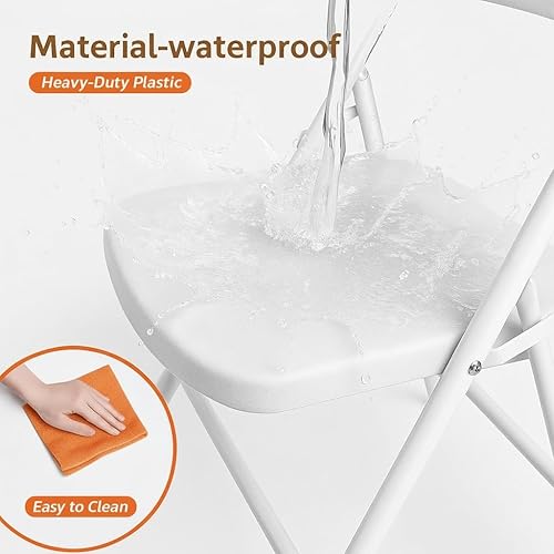 Miniatura 6 de Huacan Sillas plegables, asiento de plástico portátil, con marco de metal, silla plegable para interiores y exteriores, comedor, fiesta, boda,