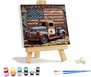 VIGEGU Truck Paint by Numbers Kit for Adults with Frame,American Flag Paint by Number for Beginner with Wooden Easel DIY Adult Paint by Number Kits for Home Decor 12x12inch