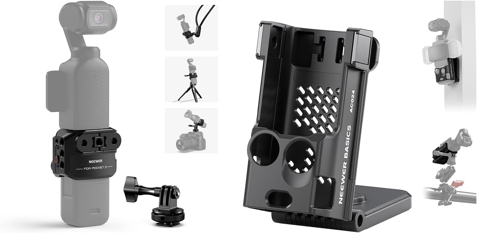 NEEWER Action Camera Cage & Magnetic Mount Holder Compatible with DJI Osmo Pocket 3 Creator Combo Accessories, Aluminum Alloy Gimbal Video Recording Rig with Extension Adapter 1/4" Threads Cold Shoe