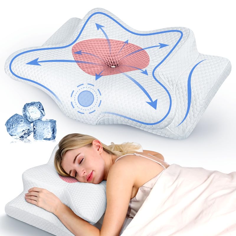 Painless Sleeping Cervical Neck Pillow for Pain Relief, Adjustable Memory Foam Pillows for Side Back Stomach Sleeper, Odorless Cooling Pillow/Breathable Cases, Orthopedic Contour Bed Pillow