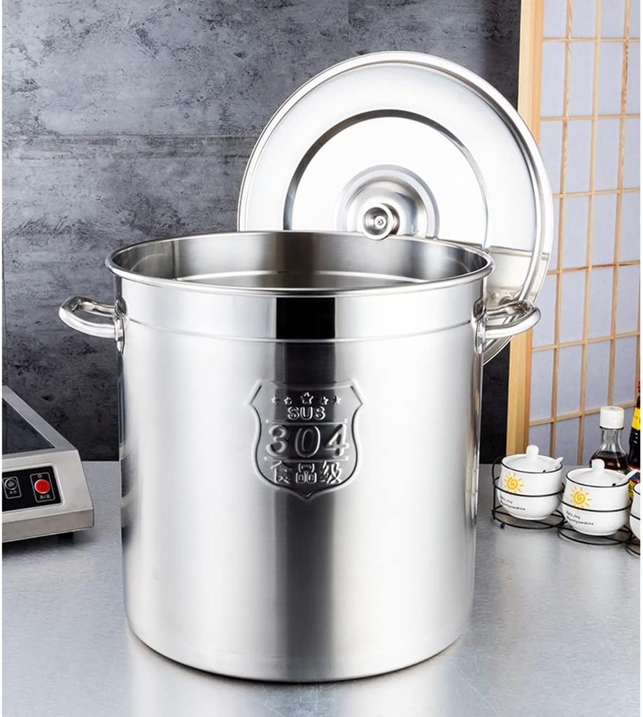 ステンレス寸胴鍋食品グレード304厚さステンレス鋼鍋蓋付き、シルバー