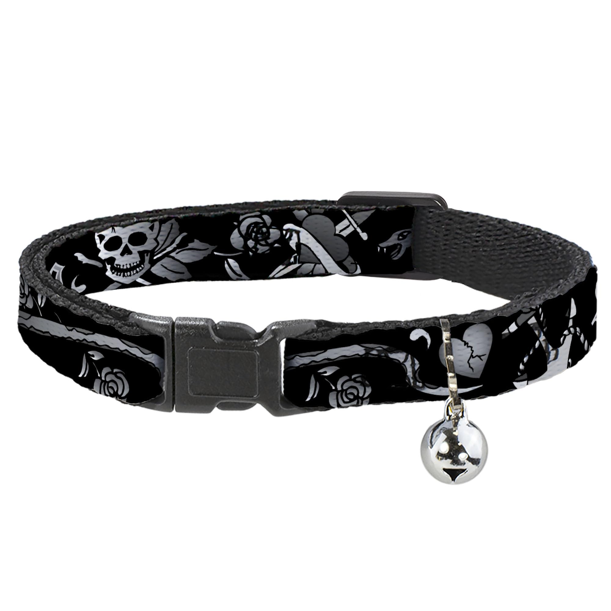 Collier pour chat Buckle-Down Live Hard Die Young noir et blanc ajustable