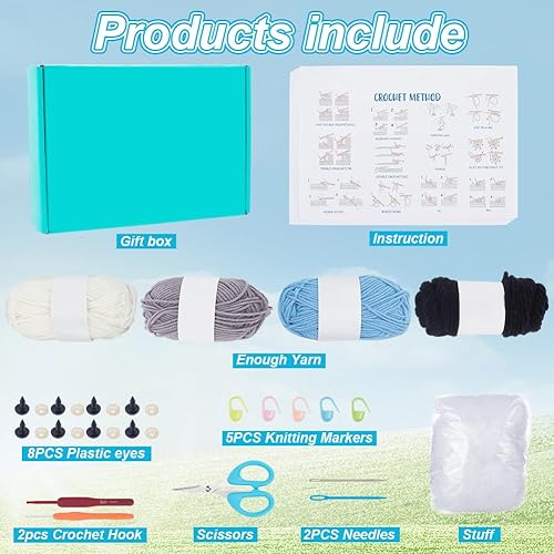 Miniatura 2 de ORIGACH Juego de 4 juegos de ganchillo de tiburón para adultos principiantes, kit de ganchillo de tiburón hecho a mano, juego completo de ganchillo