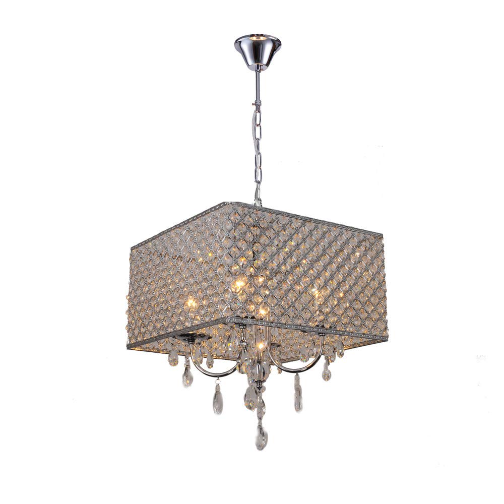 CUIX Modern Crystal Chandeliers, K9 Crystal Hanging Light Modern Pendant Lights for Dining Room Living Room Bedroom Livingroom Hallway 4 Lights (Bulbs not Included),Chrome