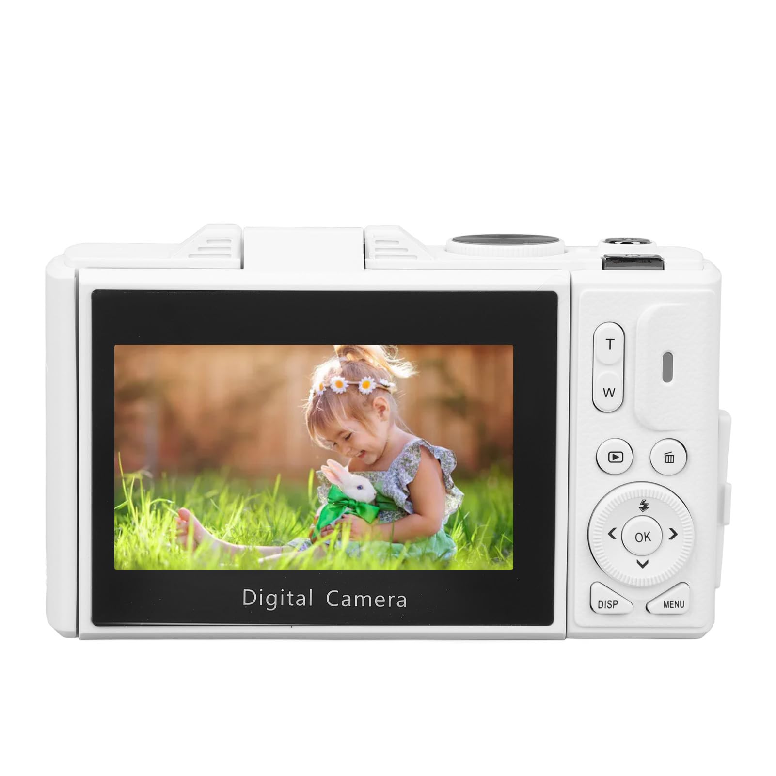 ASHATA Fotocamera Digitale 4K per Fotografia 64MP, Fotocamera Mirrorless WiFi con Zoom Digitale 18X con Flip Screen da 3 Pollici, Videocamera Autofocus per Viaggi (WHITE)