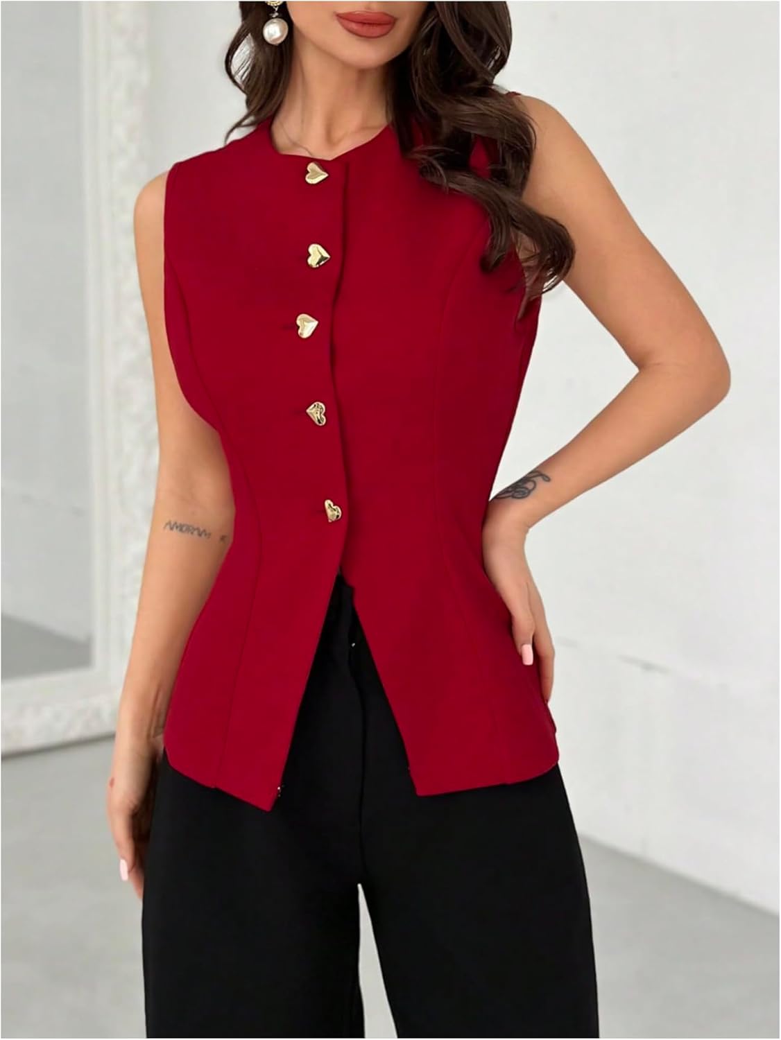 GORGLITTER Women's Sleeveless Blazer Vest Dressy Button Down Vest Top Crew Neck Business Casual Suit Vests 2025 - Image 4