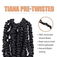 Vista 3 de TOYOTRESS Tiana Passion Twist Hair - Cabello Passion Twist de 16 pulgadas, trenzas pretrenzadas de ganchillo negro natural, extensiones de cabello 1b