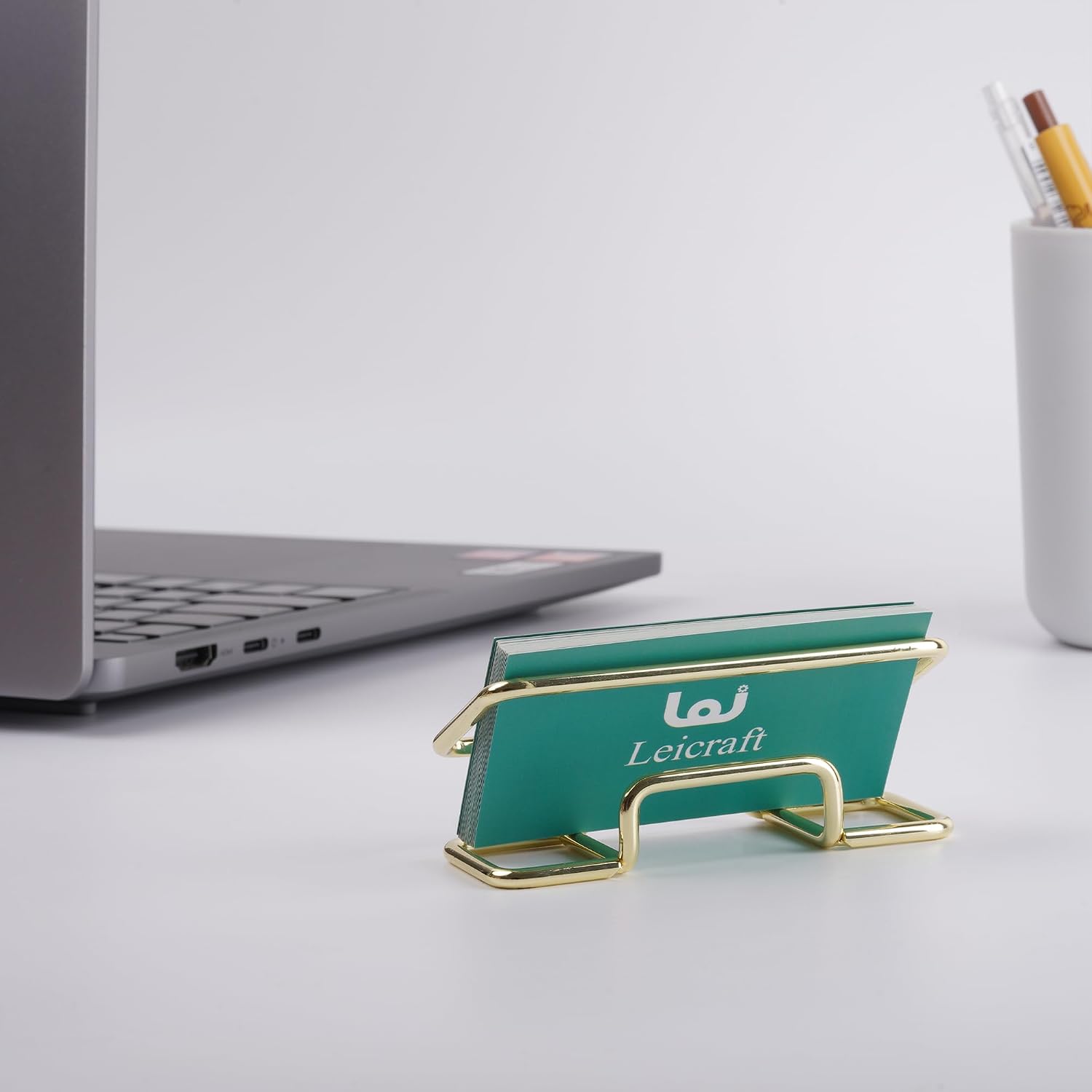 Business Card Holder for Desk, Cute Metal Card Organizers and Office Desk Accessories for Men and Women (Golden)