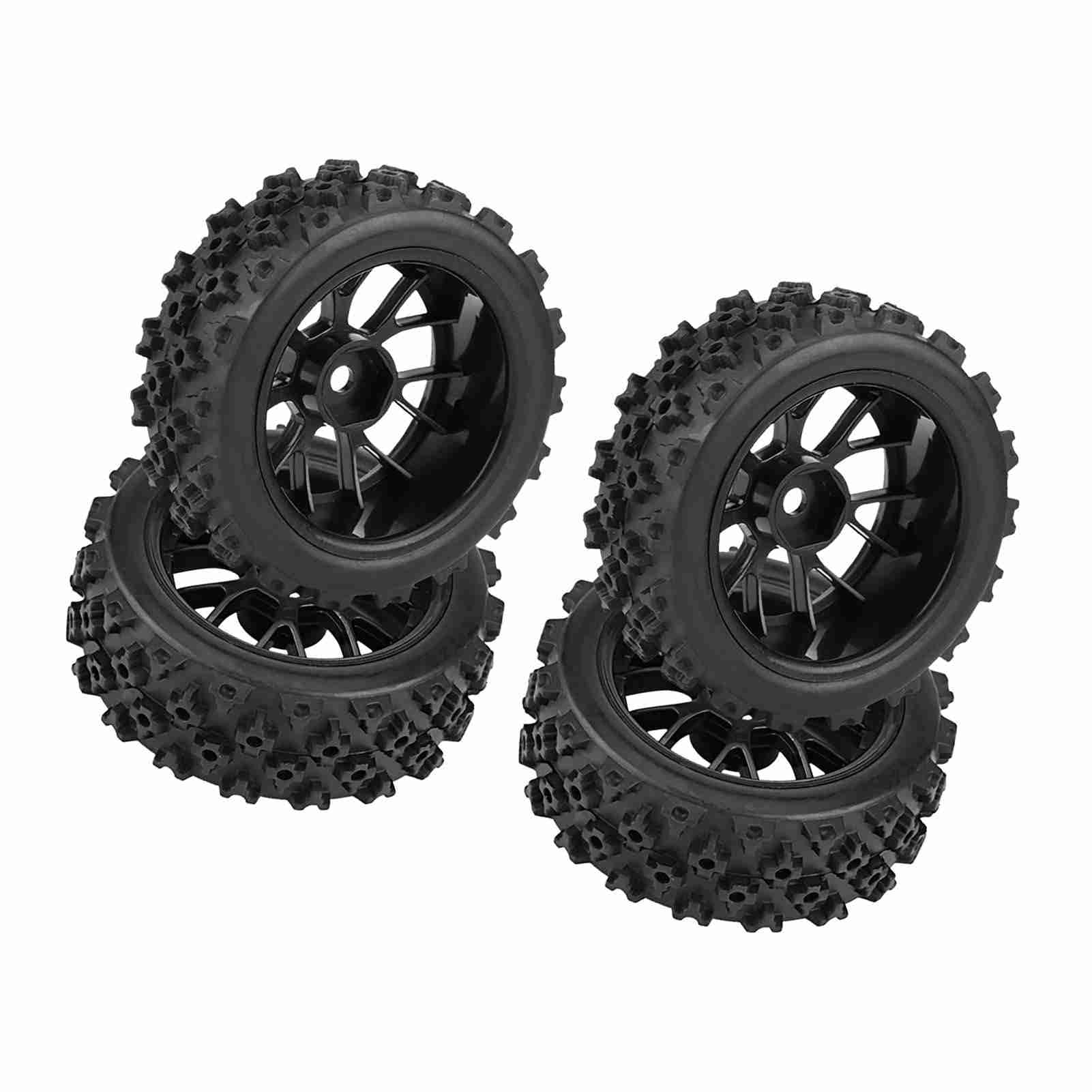 Hex 12Mm Koła i Opony Rc Opony Samochodowe Gumowe 4 szt. Zestaw Wyścigi Terenowe Opony do Pojazdów Gumowa Opona Obręcz Koła do Rc 1:10 Część Samochodowa (czarna) (czarny kontur)
