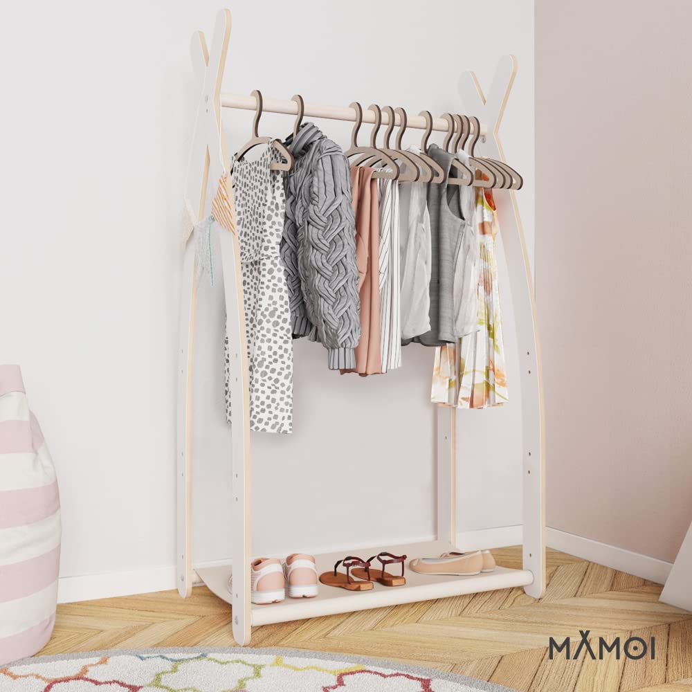 MAMOI® Perchero para niños 95x106x32cm / 53x95x32cm | Armario para niños | Perchero de pie | Riel de ropa para niños | Carril de madera | Armario para niños | 100% ECO | Hecho en la UE