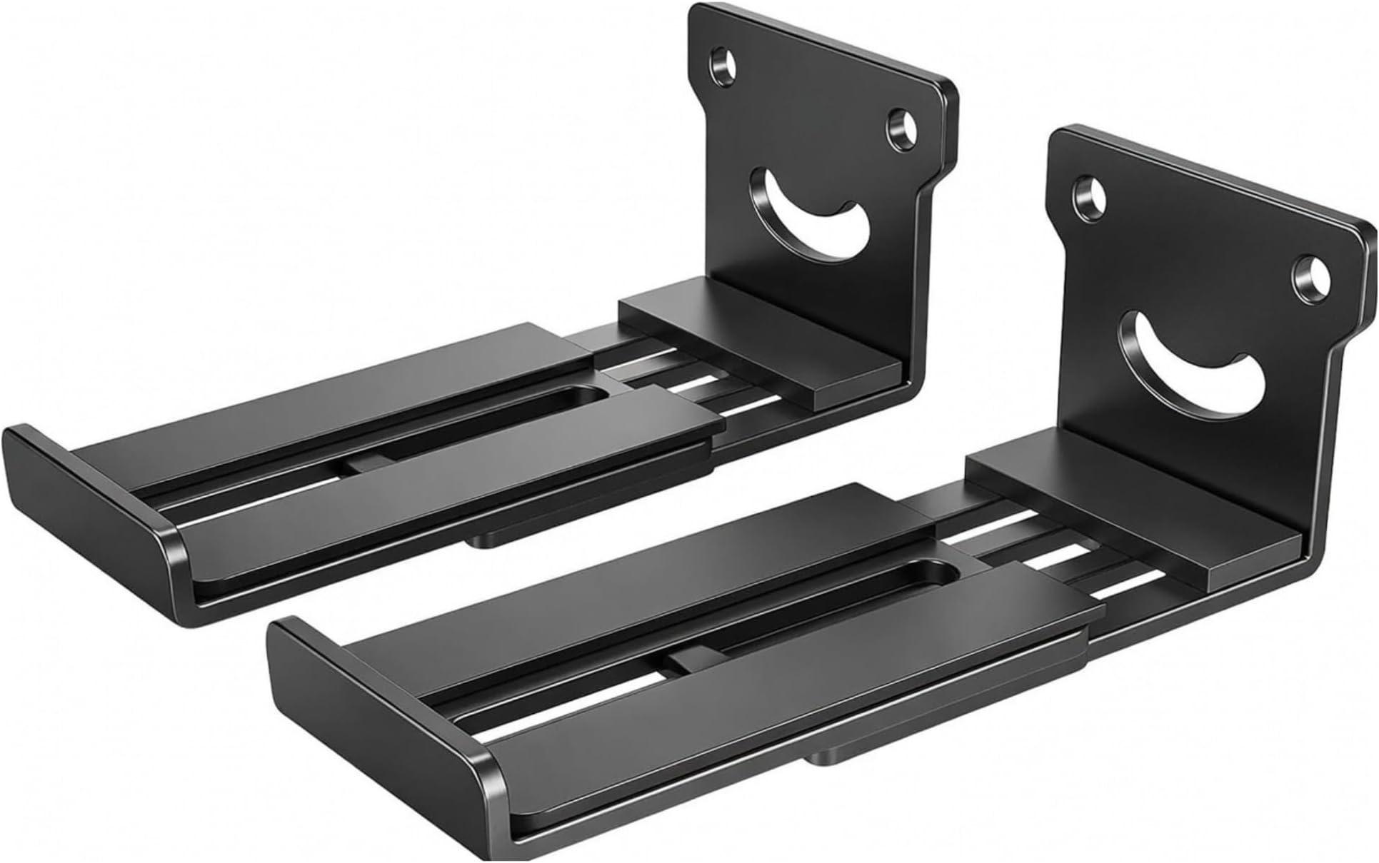 Universal Soundbar stand Wall Mount Bracket, Adjustable Depth 90-145mm (3.5-6.1 in), Heavy Duty Carbon Steel, Holds Up to 15kg, Under TV Mount for All brand Soundbar Mount Speaker Stand Black
