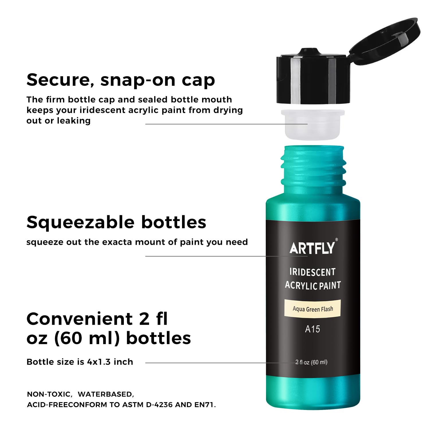 ARTFLY Set di colori acrilici iridescenti, 20 colori camaleonte in flaconi da 2oz/60ml, colori acrilici cangianti, colori cangianti perfetti per artisti e principianti su tela, rocce, legno, tessuto,