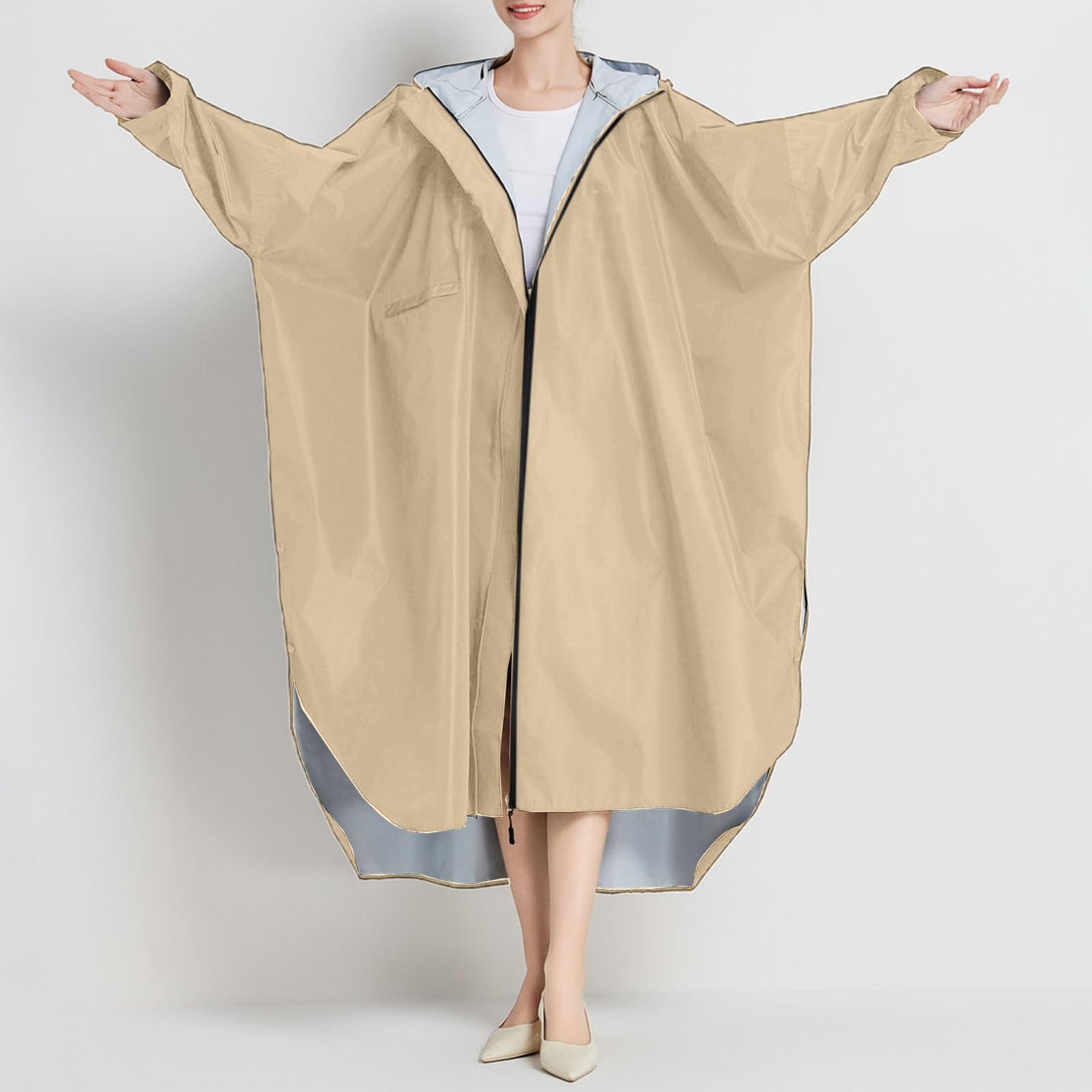 Genérico Chaquetones Mujer Poncho Impermeable Unisex Largo Exteriores Capucha Ligero Moderno Material PU Ciclismo Senderismo Viajes