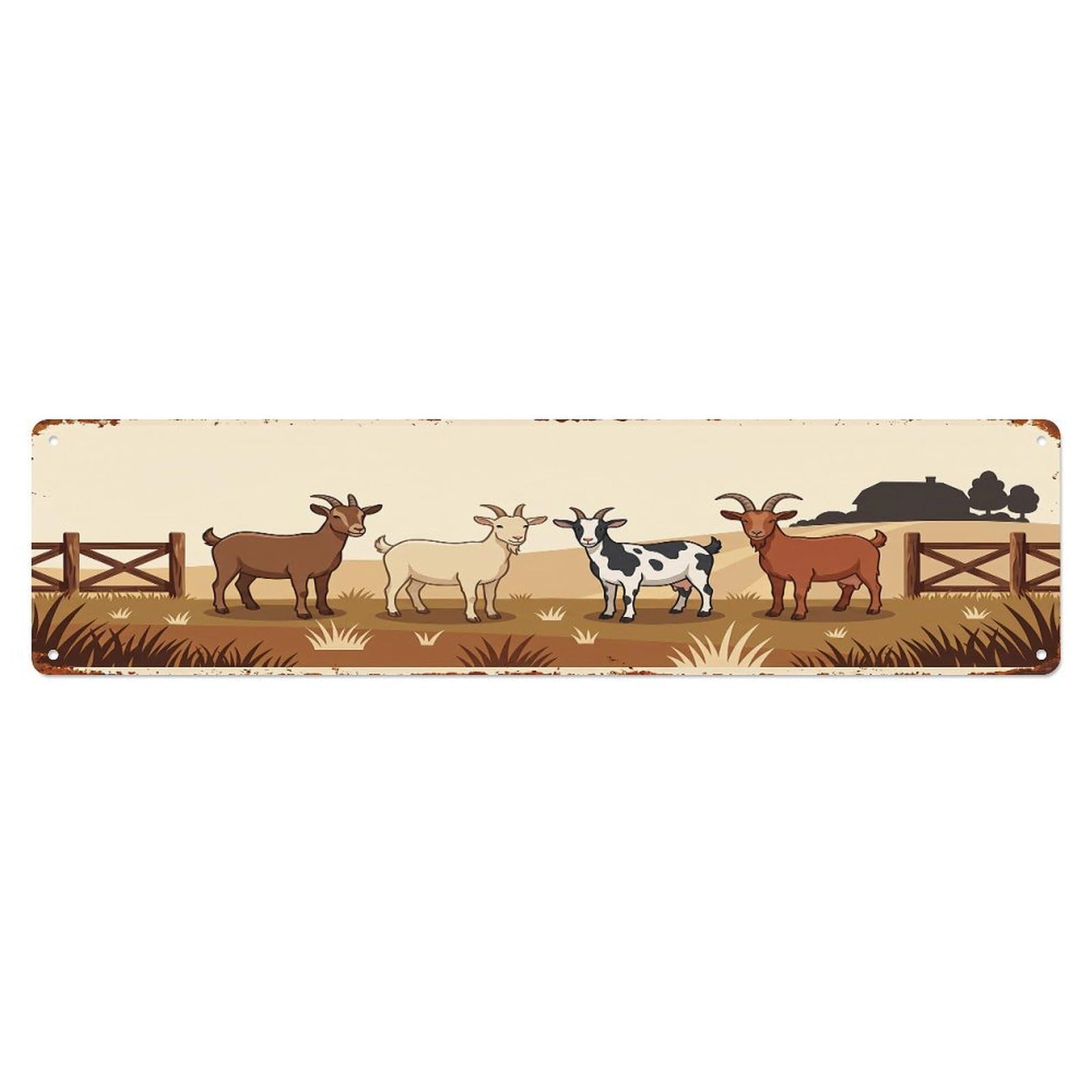 Vintage Goat Farm Scene Mountain Grazers Metal Tin Sign