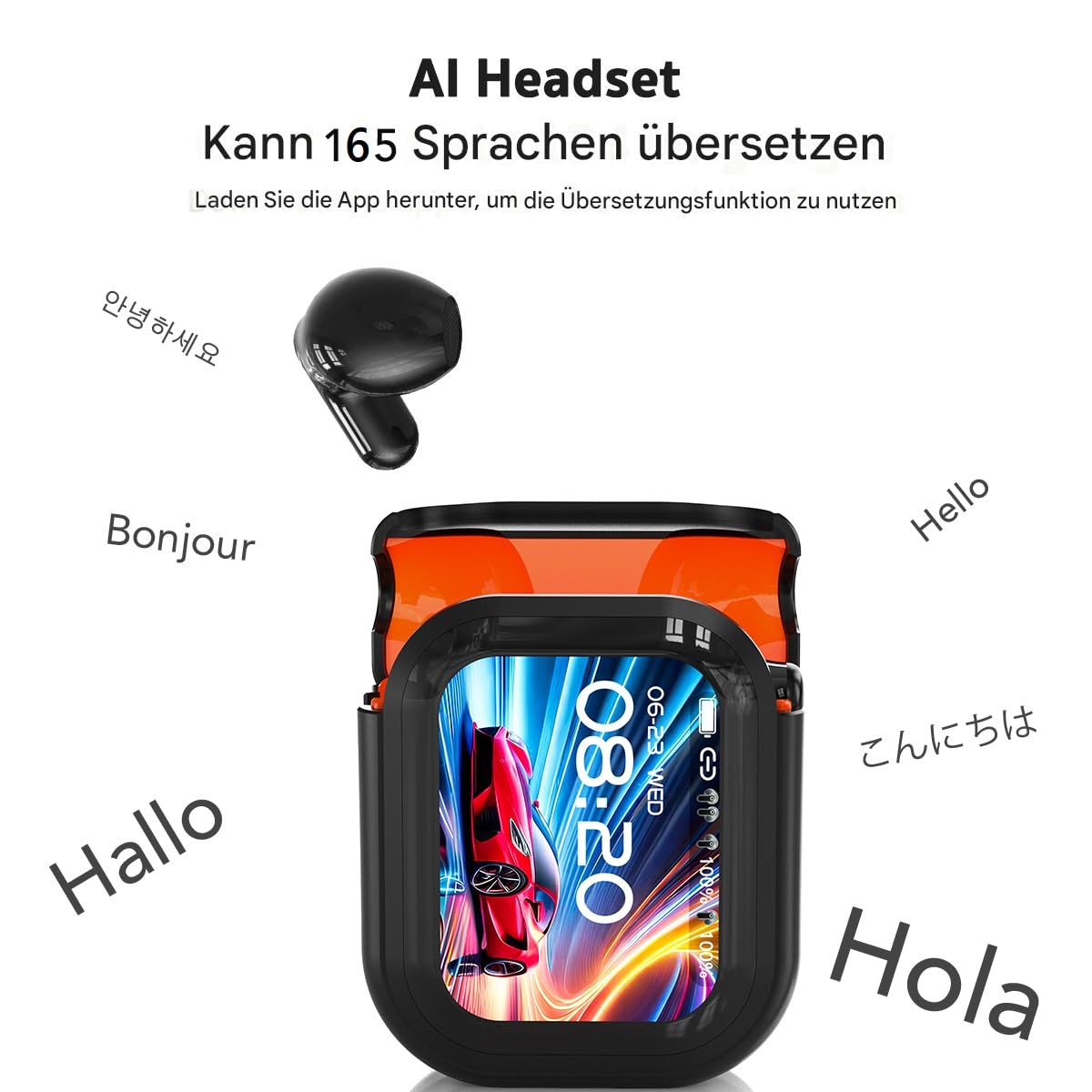 NE20 KI Übersetzer Kopfhörer, 165 Sprachen Übersetzungskopfhörer mit 7 Übersetzungsmodi, Bluetooth 6.0 Ohrhörer mit HiFi-Klang & Touchscreen, Kopfhörer für Reisen, Meetings und Studium, Weiß