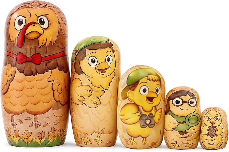 Juego de muñecas anidadas de pavo de 5 capas, estilo matrioska rusa, lindas figuras de pavo de Acción de Gracias, muñecas apilables de madera, decoración navideña de otoño y regalo para niños y coleccionistas