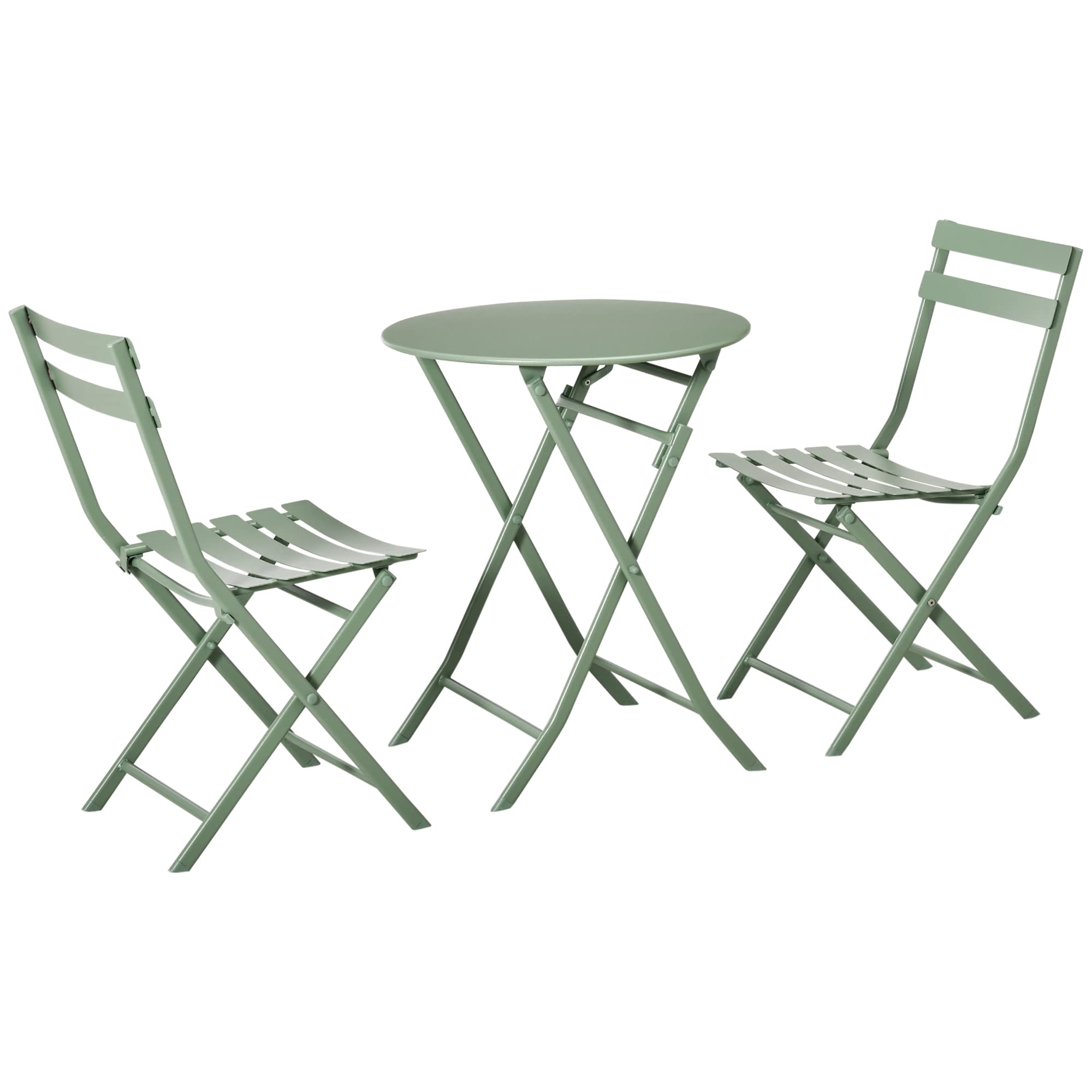 Outsunny Salon de Jardin 2 Personnes - Table Bistrot Pliable Ronde Ø 60 cm avec 2 Chaises Pliantes Métal Thermolaqué Vert