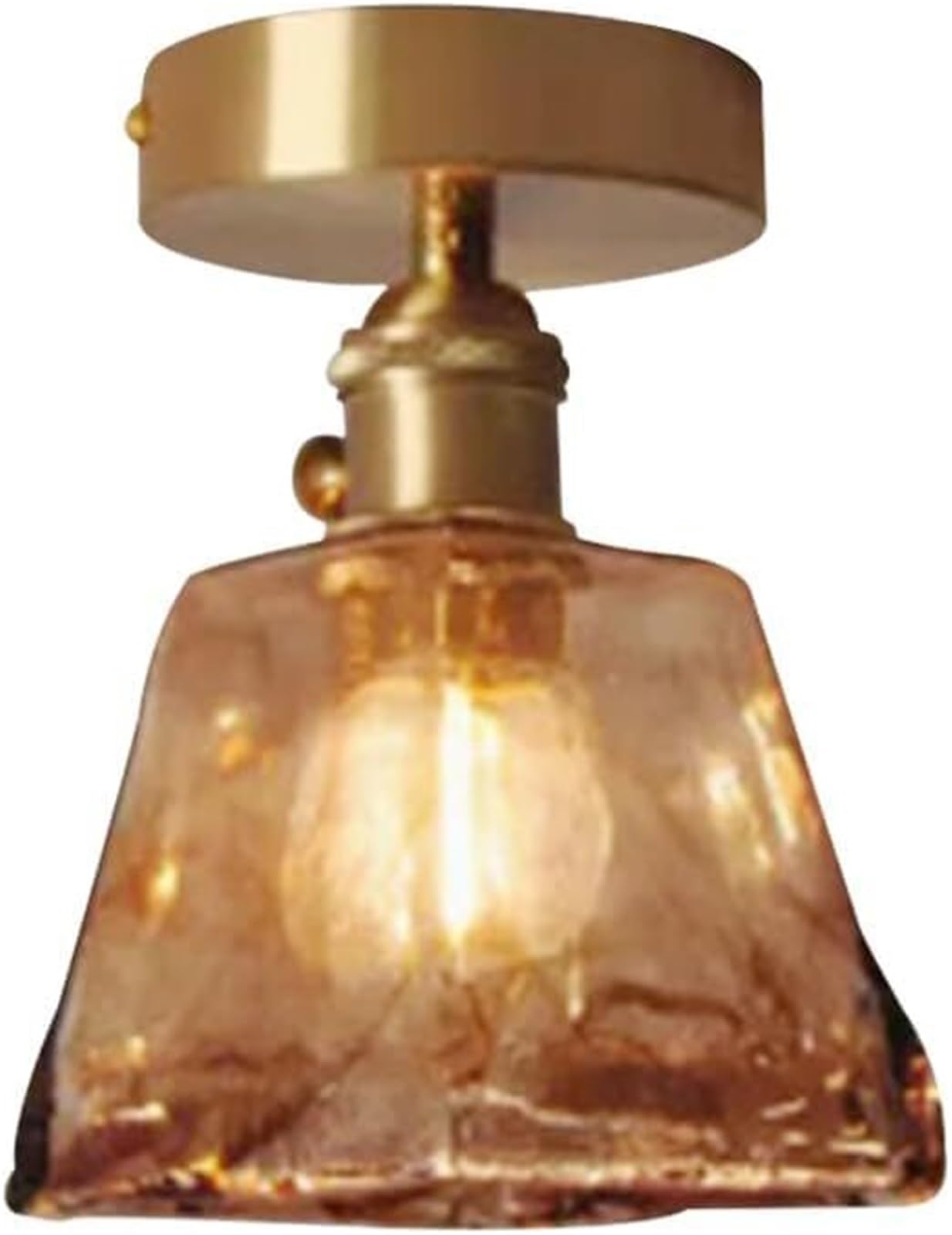 Khukhu Cube Vintage Glass Ceiling Light Fixture Gold Hallway Semi Flush Mount Ceiling Light Gold Industrial Close To Light Farmhouse Ceiling Lamp For Bathroom Kitchen Porch Corridor Entryway(Cube)