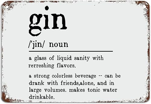 Letrero de metal divertido de ginebra con definición de ginebra para amantes del vino, letreros de metal rústicos para decoración de pared, letreros