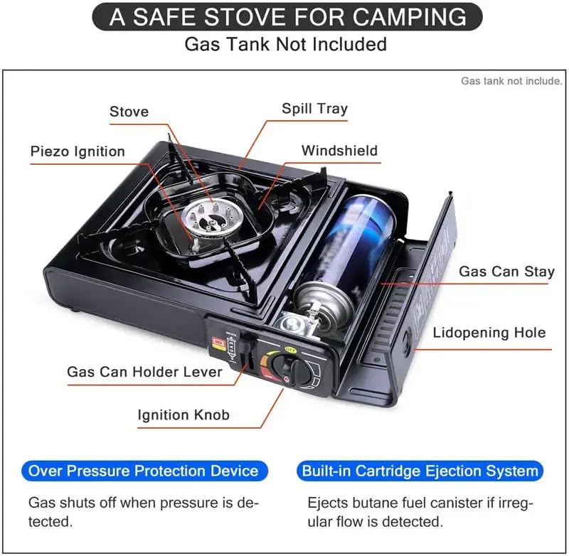 Image of 2-in-1 Camping Gas Stove - Dual Fuel Portable Stove with Carrying Case, Butane & Propane Compatible, Outdoor Gas Burner for Camping, Backpacking, Hiking & Emergency Use