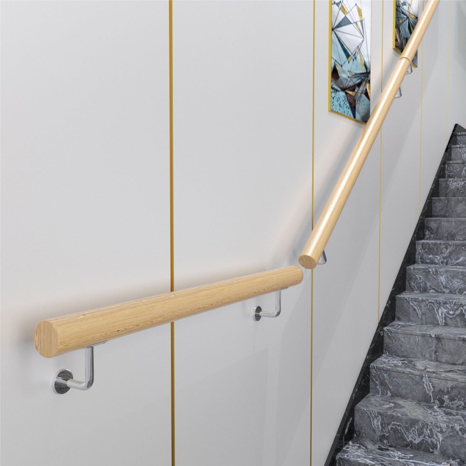Stair Railing Wooden Handrails for Stairs Non-Slip Grab Bar Handrail for Home Indoor Lofts Steps Decking Stairs(Beige,120cm)