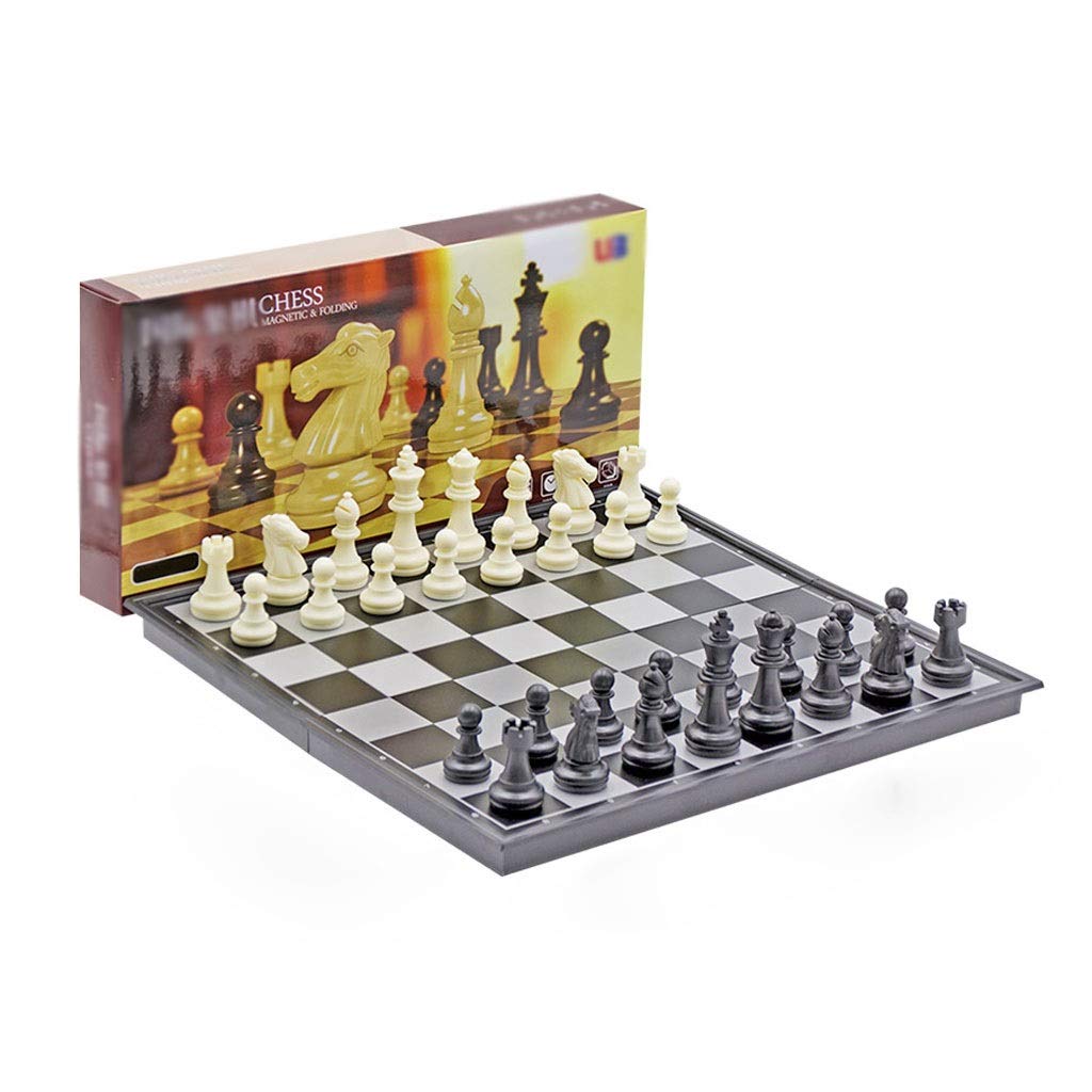 MYBA Chess Set Chess Board Foldable Chess Set Plastic Magnetic Chess Piece International Chess Board Games Portable Storage Birthday Gift (Color : Black White, Size : 32cm)