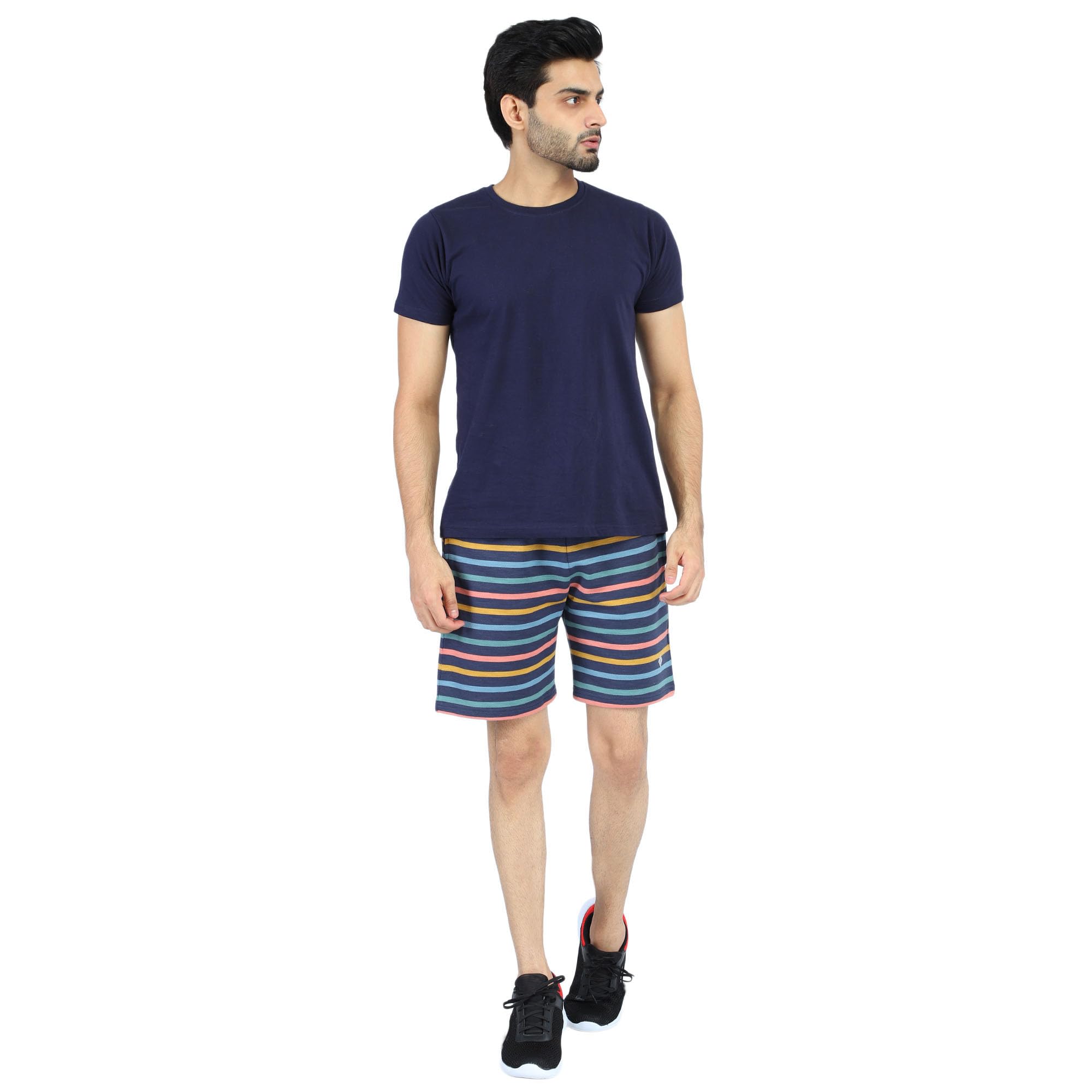 Men's Hosiery Navy Striped Shorts | Casual Loungewear & Gym Wear | Ultra-Soft Relaxed Fit Drawstring Waist-image-1