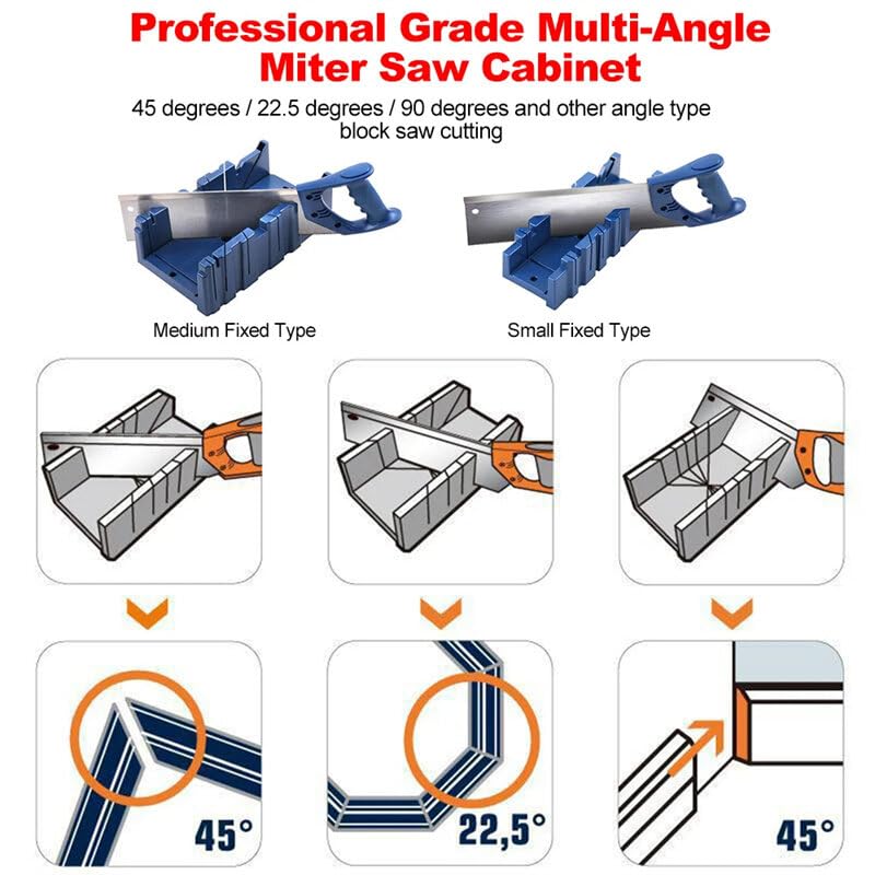 VIDOO Skrzynka Uciosowa do Cięcia Drewna Prowadnica Piły Narzędzie Kątowe Zestaw Wielokątowy Przyrząd Narzędzia DIY-Medium Miter Cabinet + Hand Saw