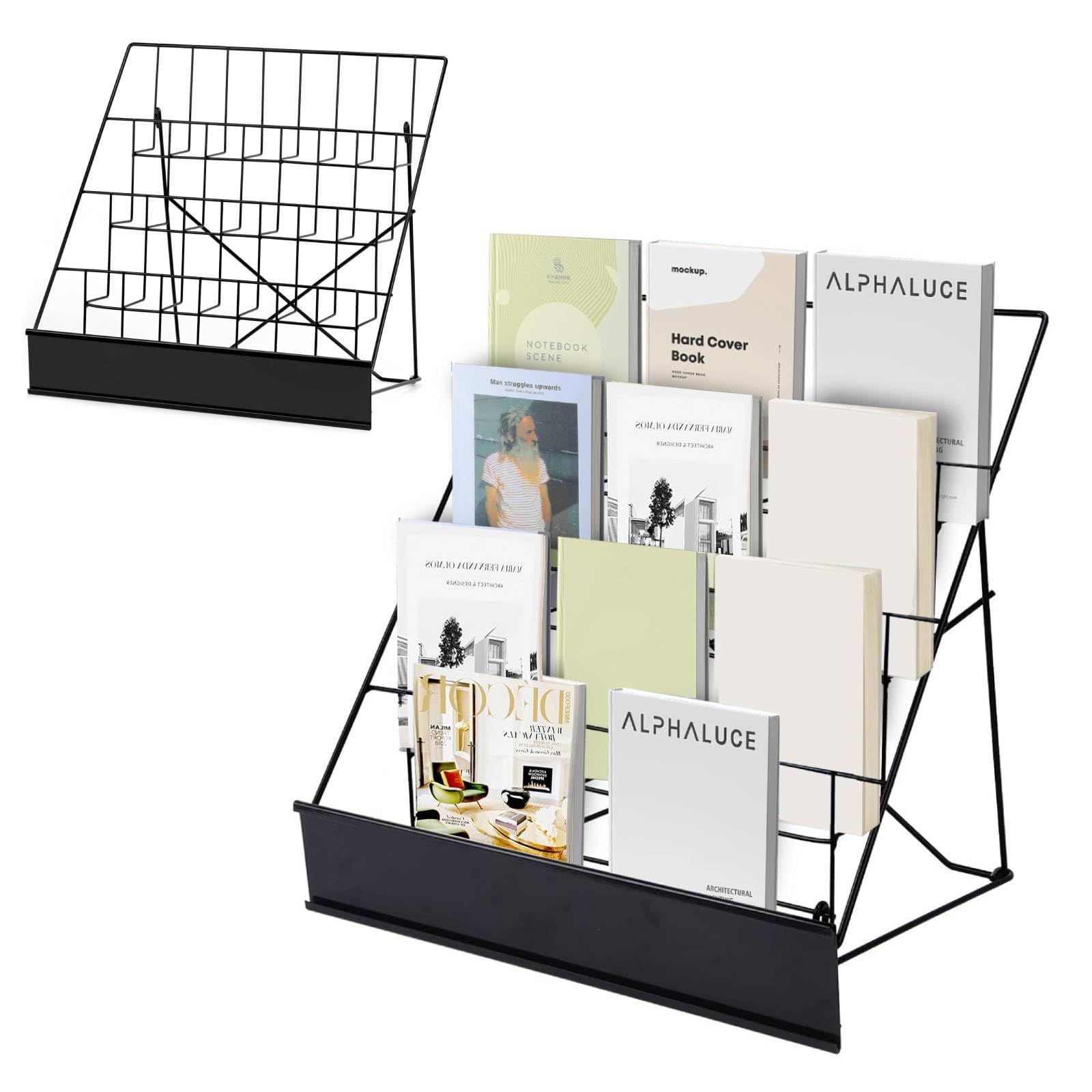 4-Tier Tabletop Book Display Rack, Magazine and CD Holder, 16.14 x 17.95 x 17.24 inches
