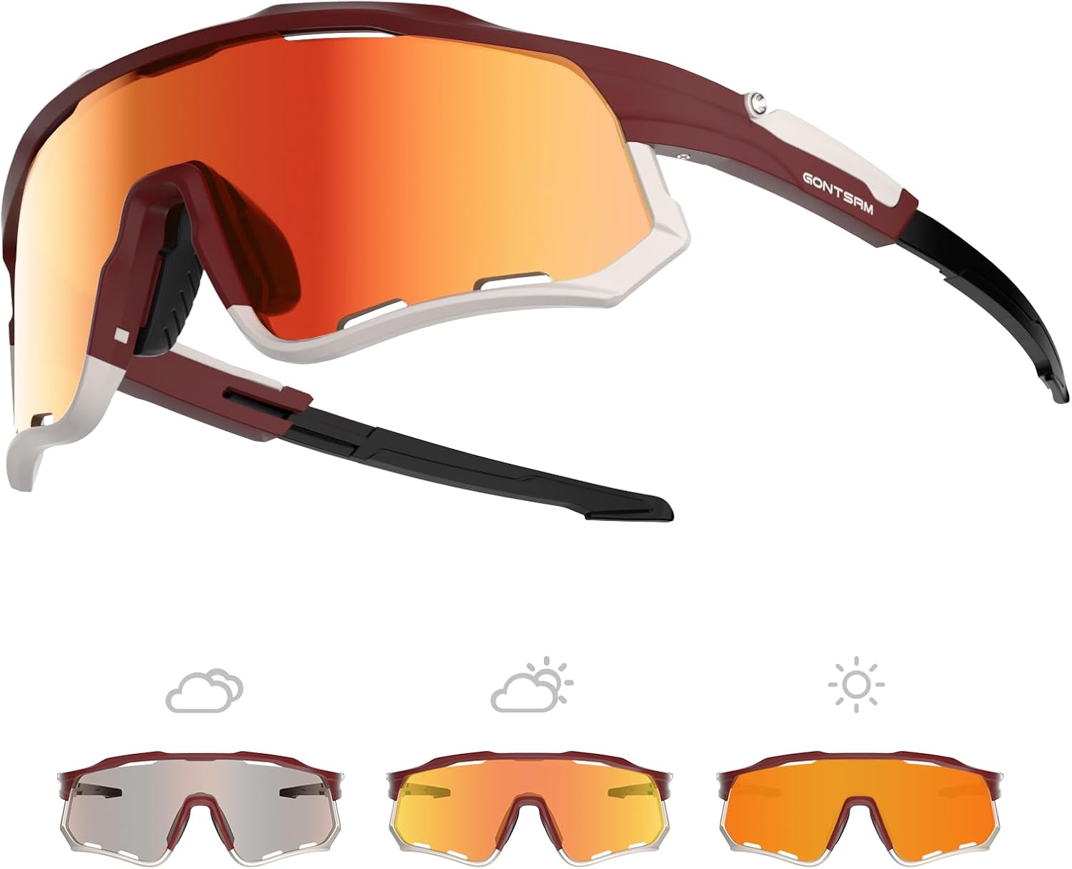 Polarized Cycling Glasses with Photochromic Effect, Detachable Sports Sunglasses with Winter Anti-Fog for Men & Women
