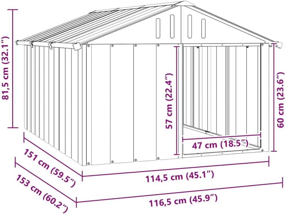 vidaXL Dog House, Outdoor Pet Kennel with Weather Proof Roof, Durable Outdoor Puppy Shelter Kennel for Pet, Anthracite Galvanized Steel