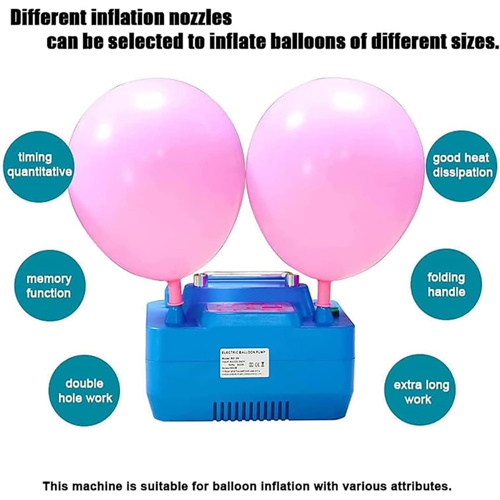 Inflador De Globos Portátil De Doble Boquilla De 800 W, Bomba Eléctrica con Función De Temporización Y Cuantitativa, 2 Modos De Inicio, 1 Segundo para Inflar 2 Globos, Función De Memoria