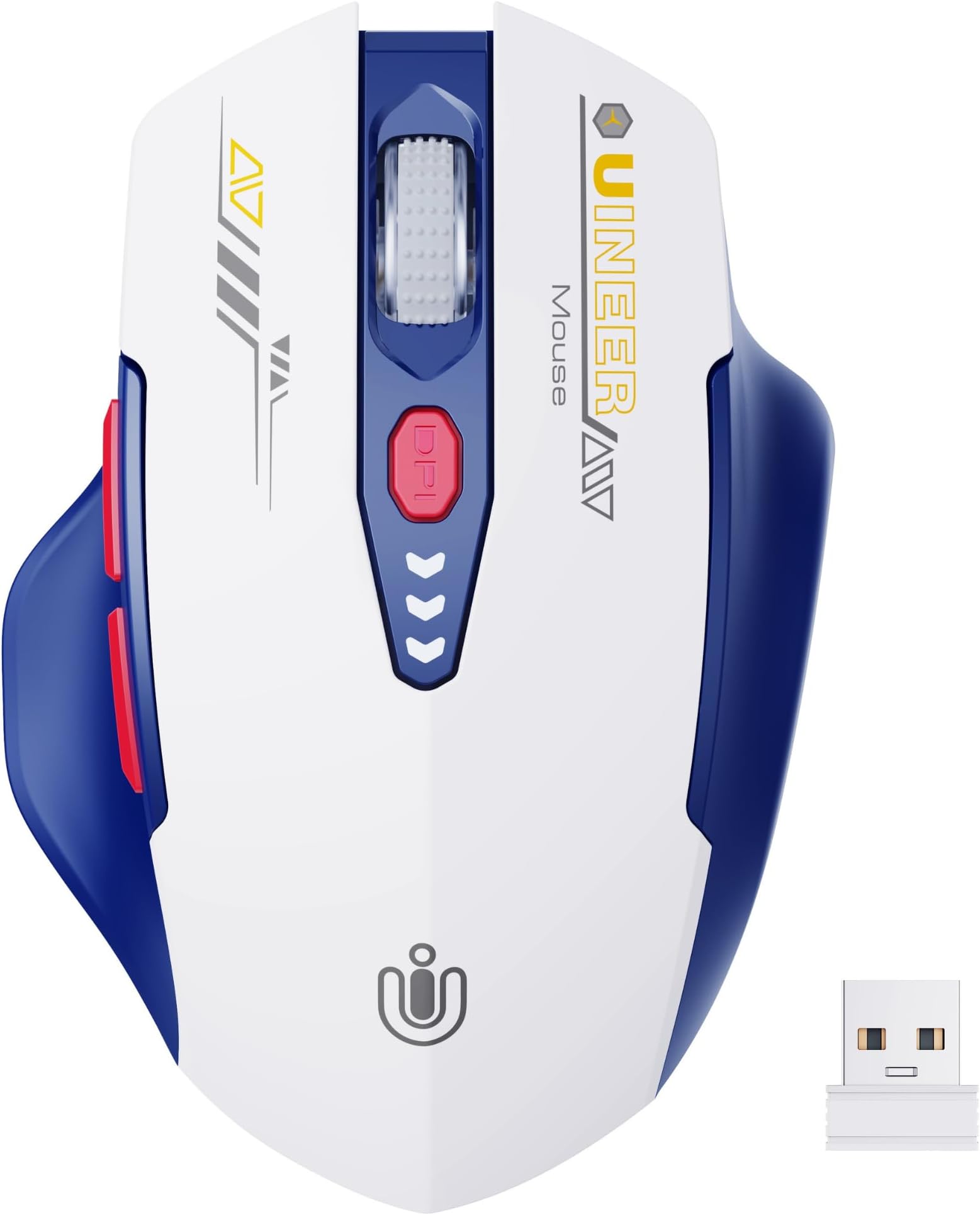 Uineer Wireless Mouse, [Upgraded] Visible Battery Display，Rechargeable Laptop Mouse Wireless 2.4G USB, 4 Adjustable DPI levels,Optical Mouse wireless for Laptop PC Computer,White and Blue