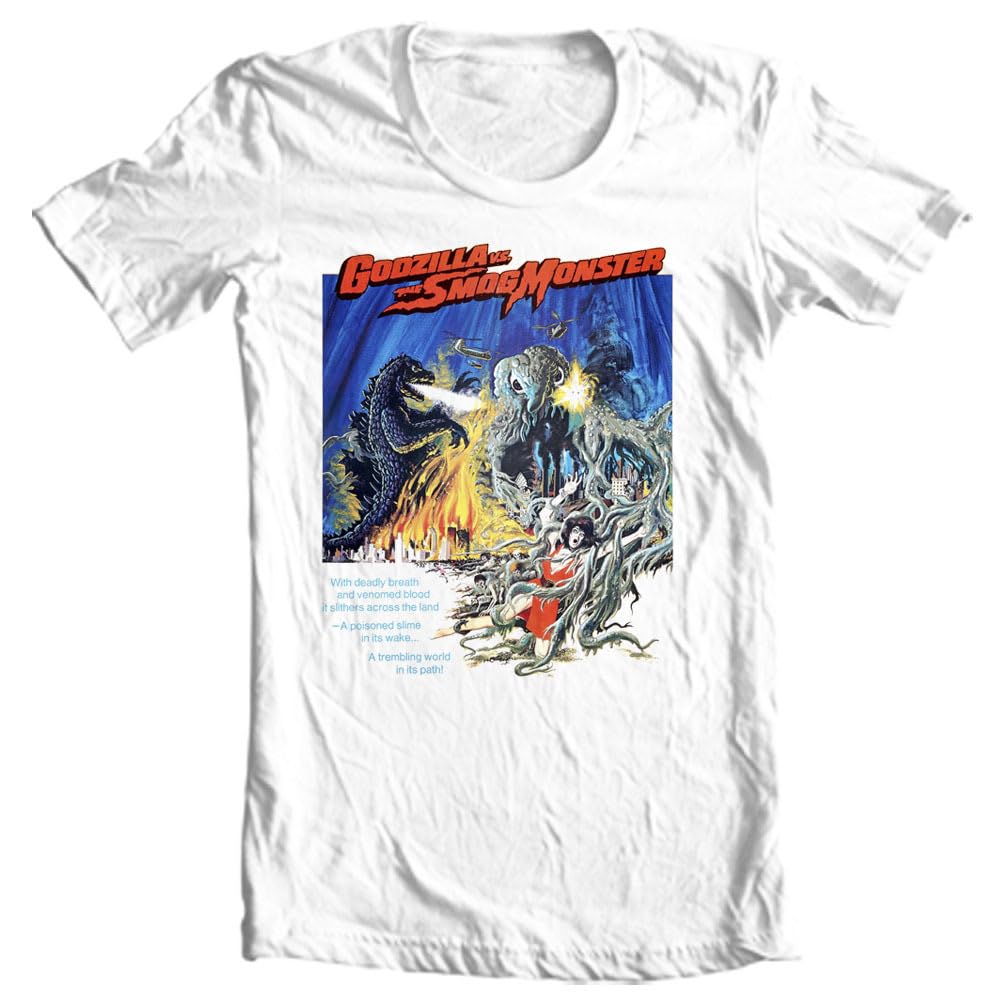 Godzilla vs the Smog Monster T-Shirt Vintage Design sci fi Film Graphic tee Cotton T-Shirt - Regular Fit, Printed T-Shirts for Men White-image-16