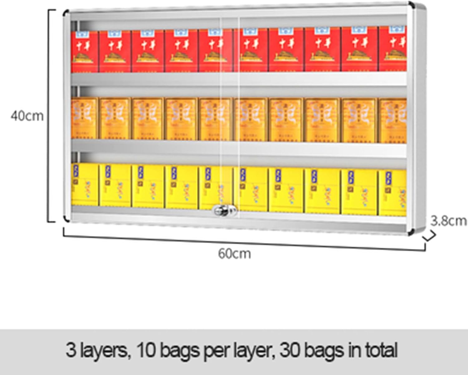 Metal cigarette display frame, Lockable Cigarette Storage Shelf, Wall Mounted Matchbox Rack, Convenience Store Cigarette Shelf, Candy Rack for Convenience Stores (Color : White, Size :60x3.8x40cm)