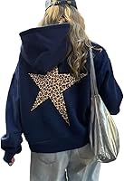 heyheyshine Oversized Y2K Leopard Cheetah Print Hoodie - Star Graphic Unisex Streetwear Pullover Sweatshirt