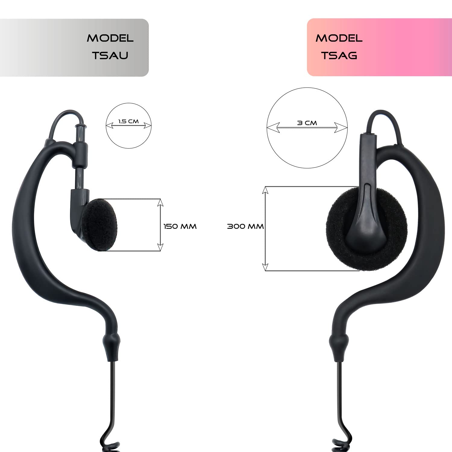 TechSide TSAG Microfono Auricolare Avvolgente Grande cavi spiralati | Radio ricetrasmittenti | Per Kenwood 2 pin TI-F8+ Midland G10 G11V CT890 BaoFeng UV-82 UV5RA Vigilanza Sicurezza SoftAir