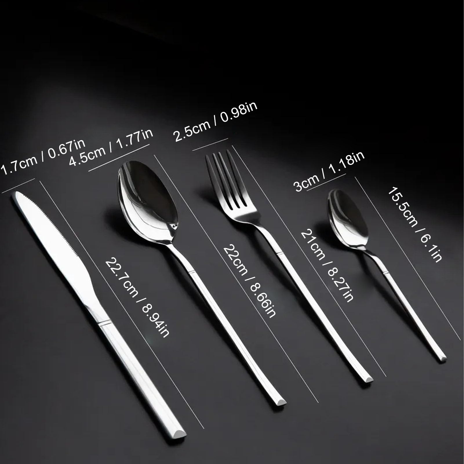 Set di cucchiai e forchette in acciaio inossidabile per 6 persone con forchette da cena, cucchiai e cucchiai da dessert, posate lucidate a specchio, set di utensili (argento)