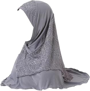 Muslim Hijab Scarves for Girls Women over 15 Years Old Lace Stitched Hat with Long Scarf Silky and Unwrinkled Muslim Turban