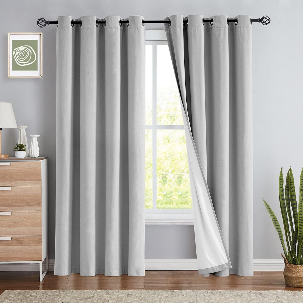 Jubilantex Grey Linen Blackout Curtains 100% Blackout Curtains & Drapes 2 Panels 108" Long for Bedroom Living Room Thermal Linen Coating Window Drapes Noise Reduction Grommet Top, 54"x108"