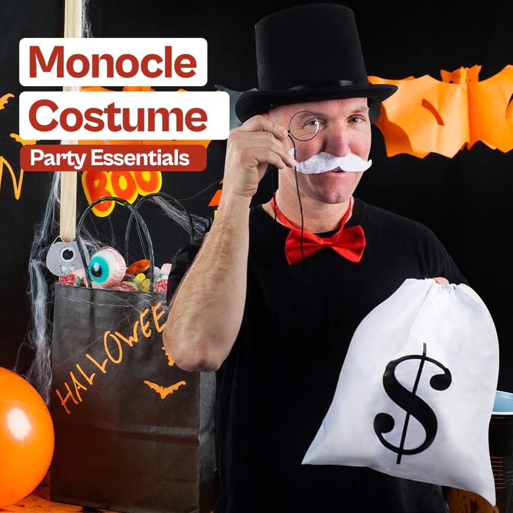 Tigerdoe Rich Uncle Costume Accessories - Board Game Costume - Gentlemen Costume Money Bags - Rich Man Top Hat - 5 Pc - Image 4