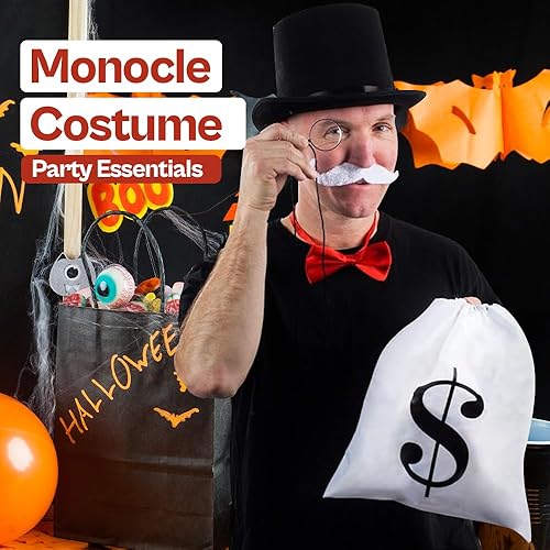 Miniatura 4 de Tigerdoe Accesorios para disfraz de tío rico, disfraz de juego de mesa, bolsas de dinero para disfraz de caballeros, sombrero de hombre rico, 5