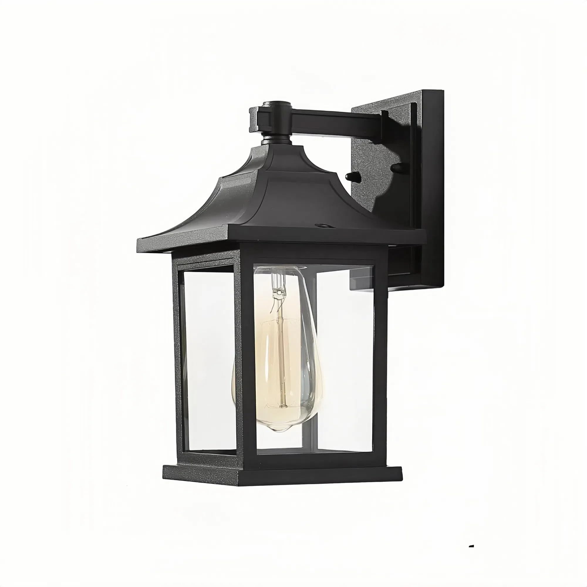 LALUZ Outdoor Wall Sconce Lights, Black Farmhouse Exterior Light Fixtures with Clear Glass, Anti-Rust Waterproof Outside Lantern Lighting for Porch Patio Garage